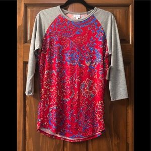 NWT LuLaRoe Randy Baseball Tee- Red Pattern w/grey